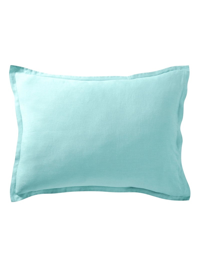 Becquet - Taie volant Gamme unie lin prélavé en lin Bleu turquoise - Kiabi