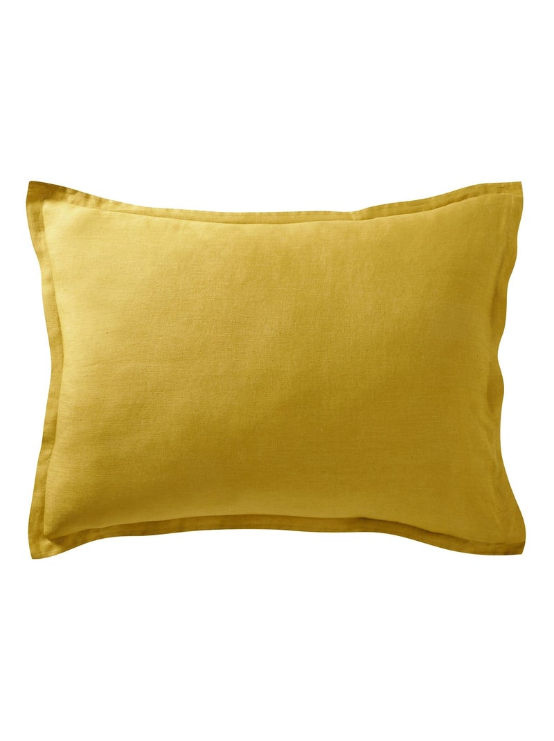 Becquet - Taie volant Gamme unie lin prélavé en lin Jaune moutarde - Kiabi