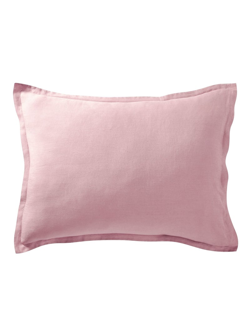 Becquet - Taie volant Gamme unie lin prélavé en lin Rose clair - Kiabi