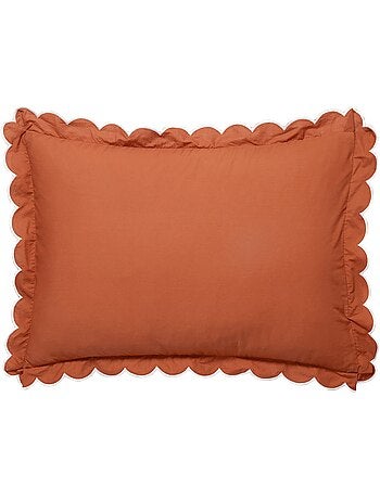 Becquet - Taie volant PERCALE LAVEE ONDULEE en coton
