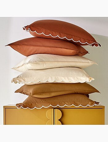 Becquet - Taie volant PERCALE LAVEE ONDULEE en coton