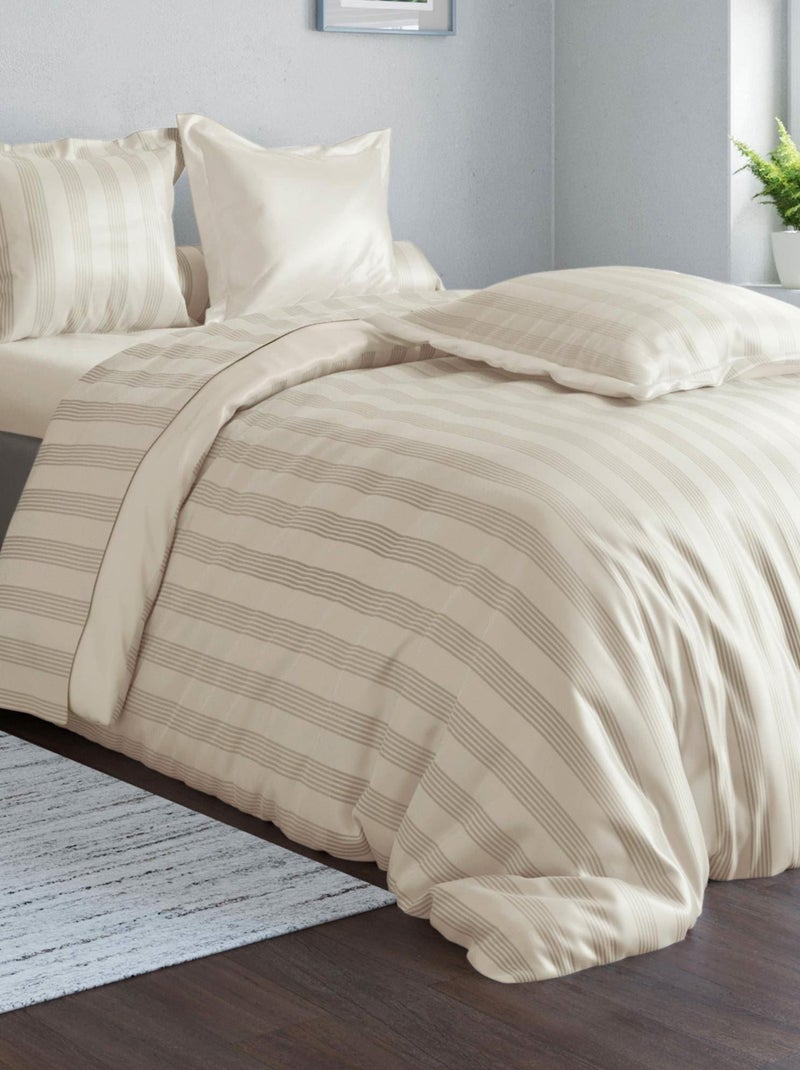 Becquet - Taie volant SATIN RAYE/UNI en coton Beige - Kiabi