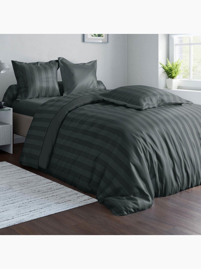 Becquet - Taie volant SATIN RAYE/UNI en coton Gris foncé - Kiabi