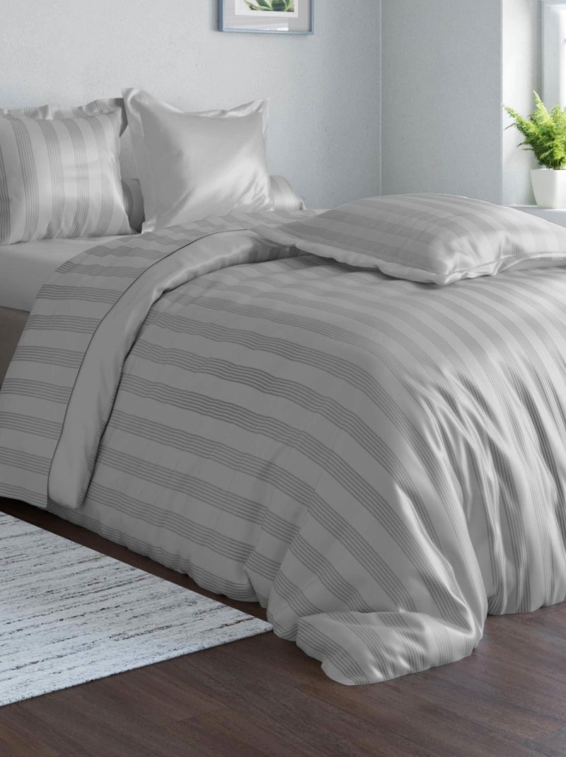 Becquet - Taie volant SATIN RAYE/UNI en coton Gris perle - Kiabi