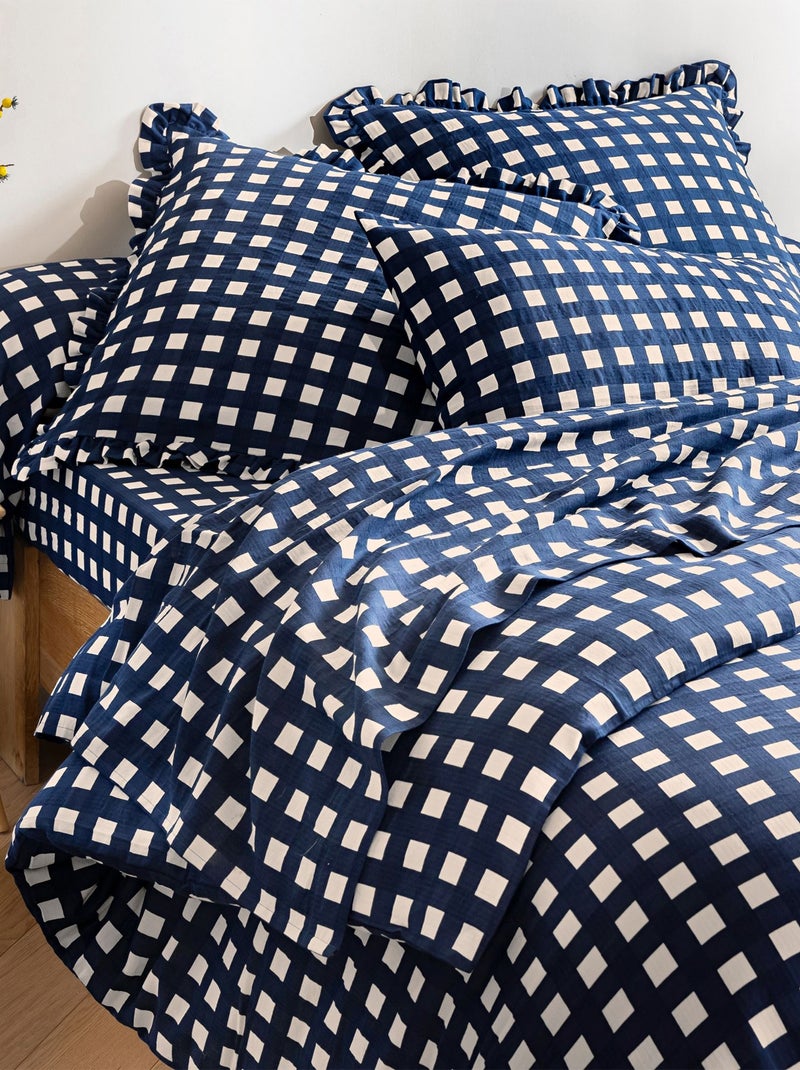 Becquet - Taie volant VICHY en coton Bleu - Kiabi