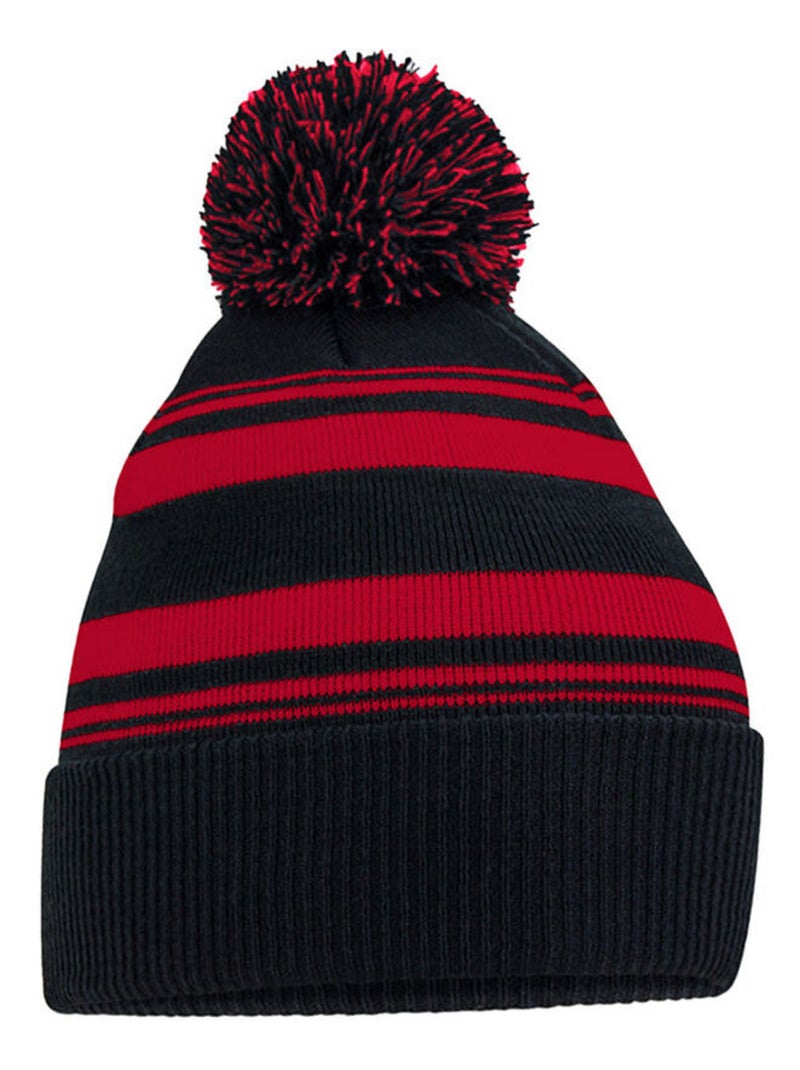 Beechfield - Bonnet motif/style rayé FAN Noir Rouge - Kiabi