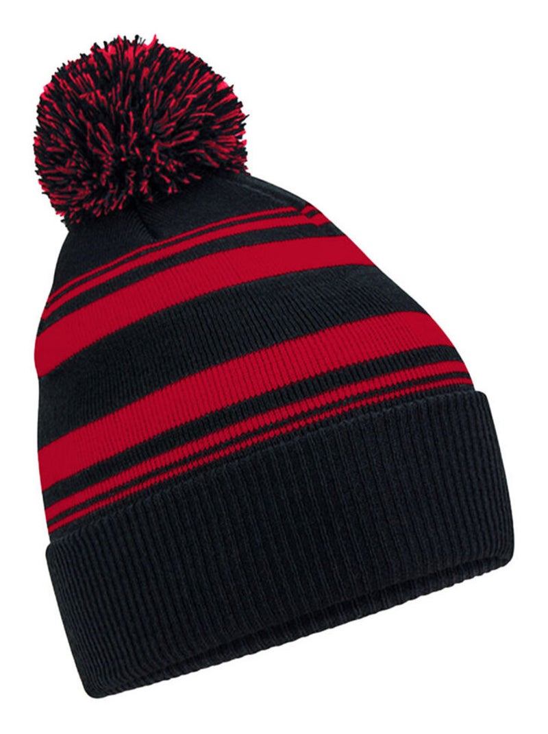 Beechfield - Bonnet motif/style rayé FAN Noir Rouge - Kiabi
