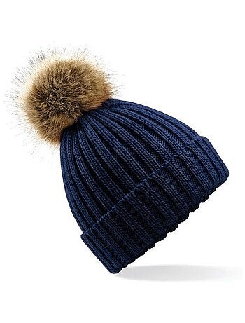 Beechfield Bonnet en tricot Pom Pom en fausse fourrure