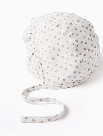 Béguin en coton avec motif floral et liens latéraux