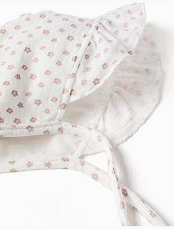 Béguin en coton avec motif floral et liens latéraux