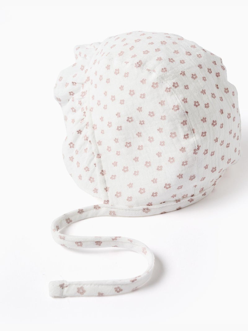 Béguin en coton avec motif floral et liens latéraux Blanc - Kiabi