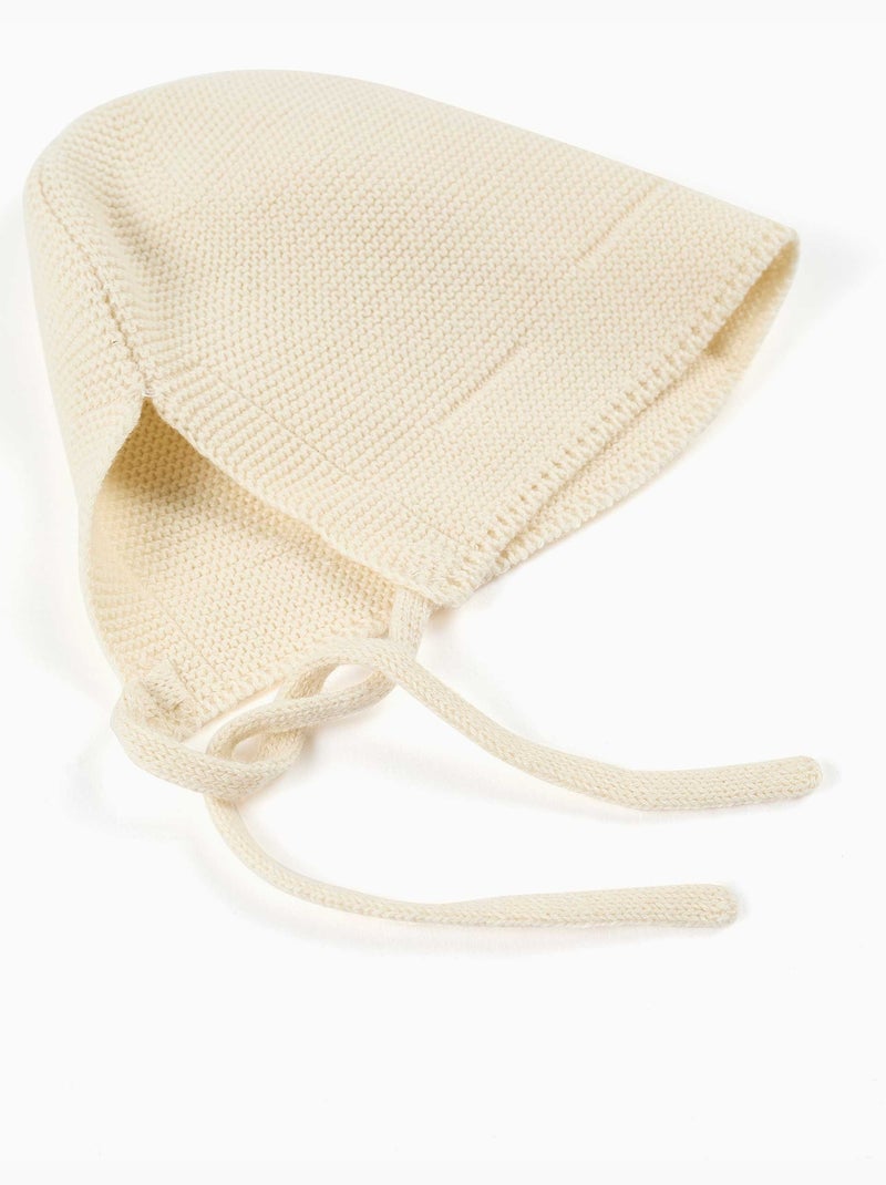 Béguin en maille de coton avec liens à nouer Blanc - Kiabi