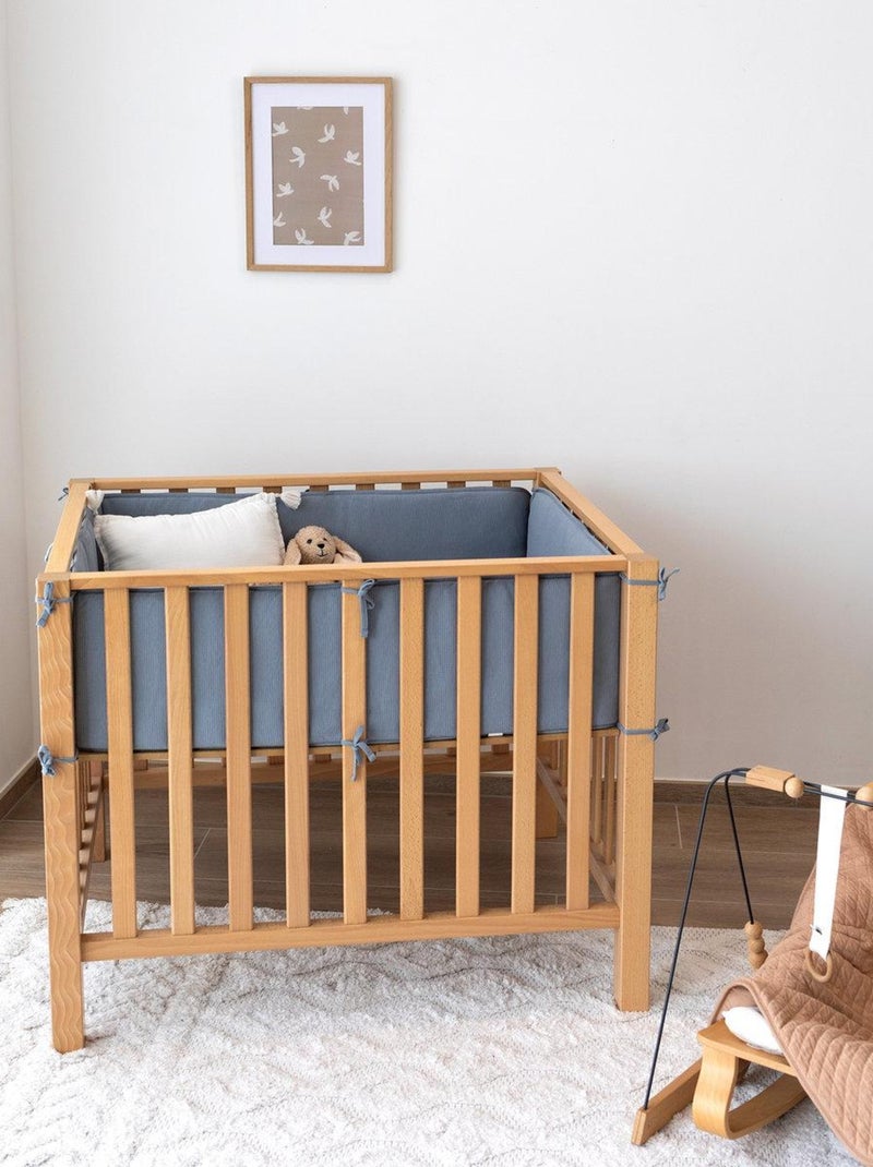 Bemini Tapis de parc et jeu Pady waffle et jersey bio Bleu ardoise - Kiabi