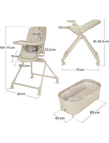 Berceau 3en1 LIONELO Maddie Set - Chaise haute - Évolutive - Pliable - Jusqu’à 15 kg - 4 roues
