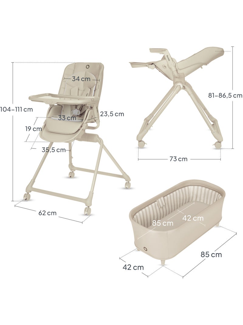 Berceau  3en1 LIONELO Maddie Set - Chaise haute - Évolutive - Pliable - Jusqu’à 15 kg - 4 roues Beige - Kiabi