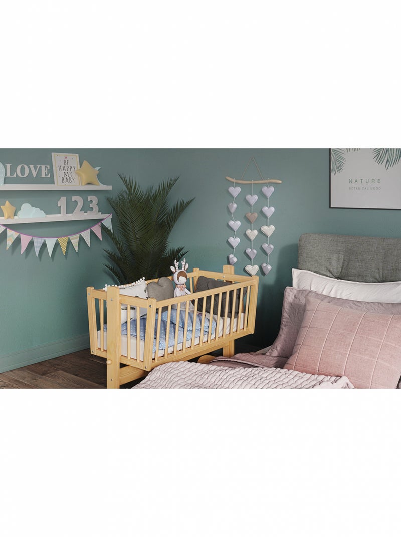 Berceau bébé - EMILIE - 90x40 cm - Matelas Inclus - Bois Beige - Kiabi
