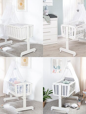 Berceau en bois avec roulettes à freins et matelas - ROBA