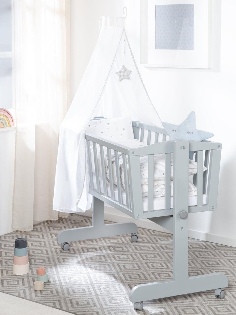 Berceau en bois avec roulettes à freins et matelas - ROBA Gris taupe - Kiabi