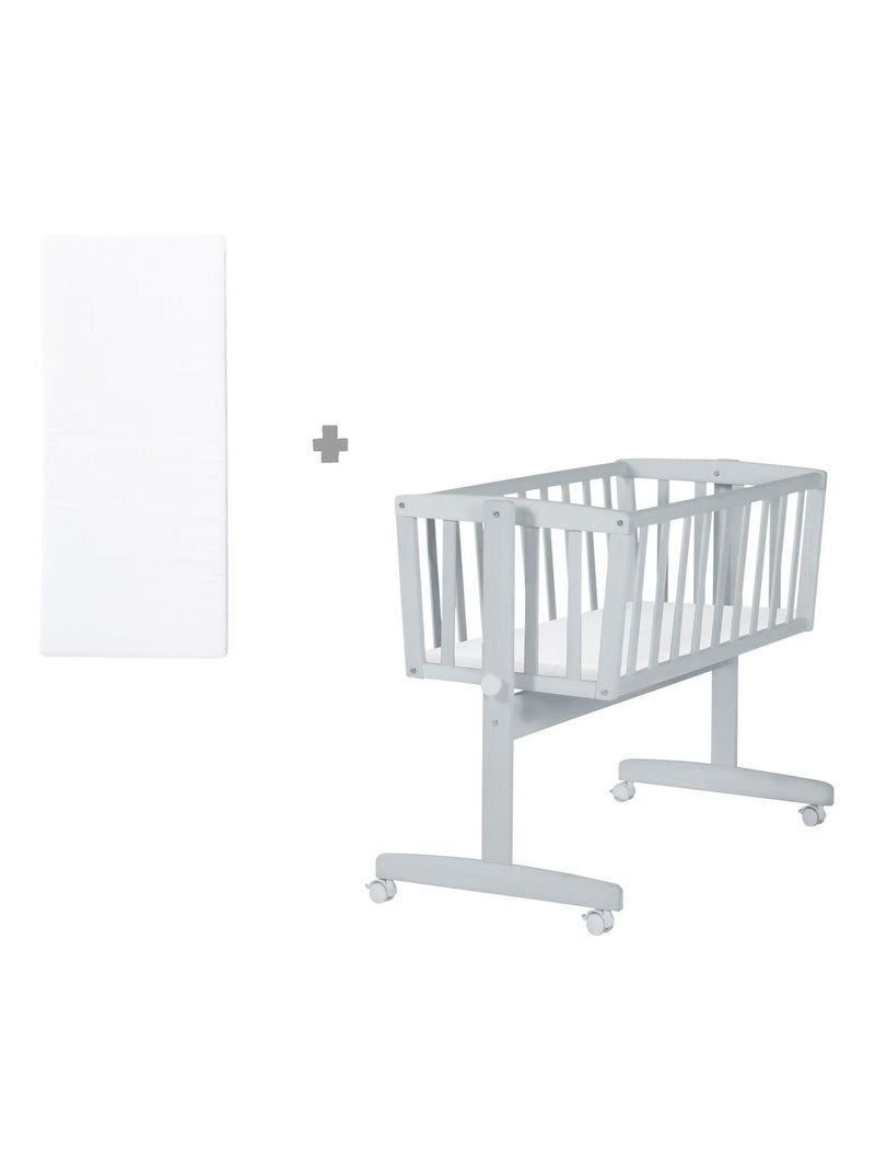 Berceau en bois avec roulettes à freins et matelas - ROBA Gris taupe - Kiabi