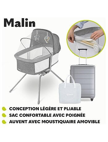 Berceau et Lit Bébé LIONELO Malin - Lit parapluie - Jusqu'à 9kg - Avec matelas - Sac de transport
