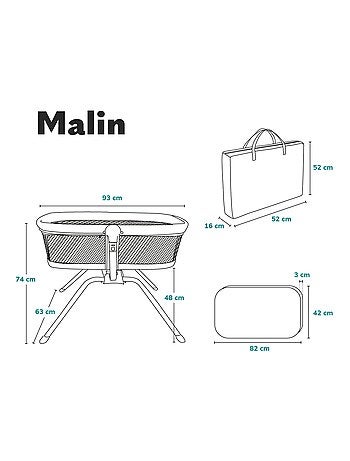 Berceau et Lit Bébé LIONELO Malin - Lit parapluie - Jusqu'à 9kg - Avec matelas - Sac de transport