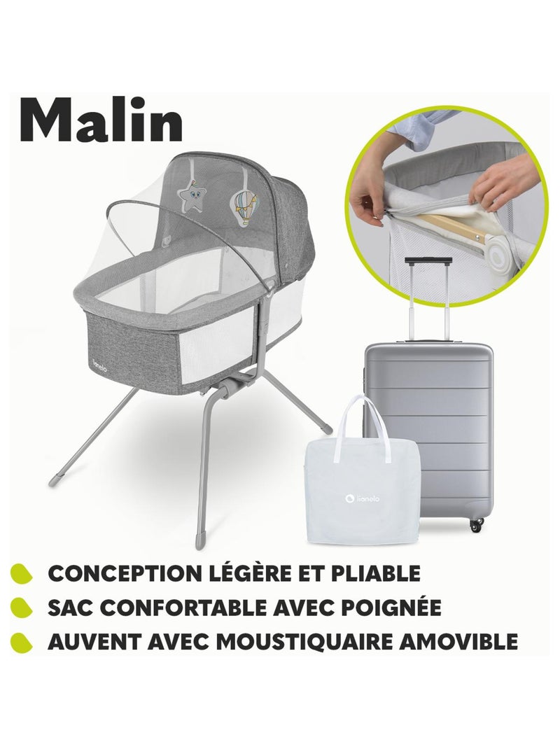 Berceau et Lit Bébé LIONELO Malin - Lit parapluie - Jusqu'à 9kg - Avec matelas - Sac de transport Gris Blanc - Kiabi
