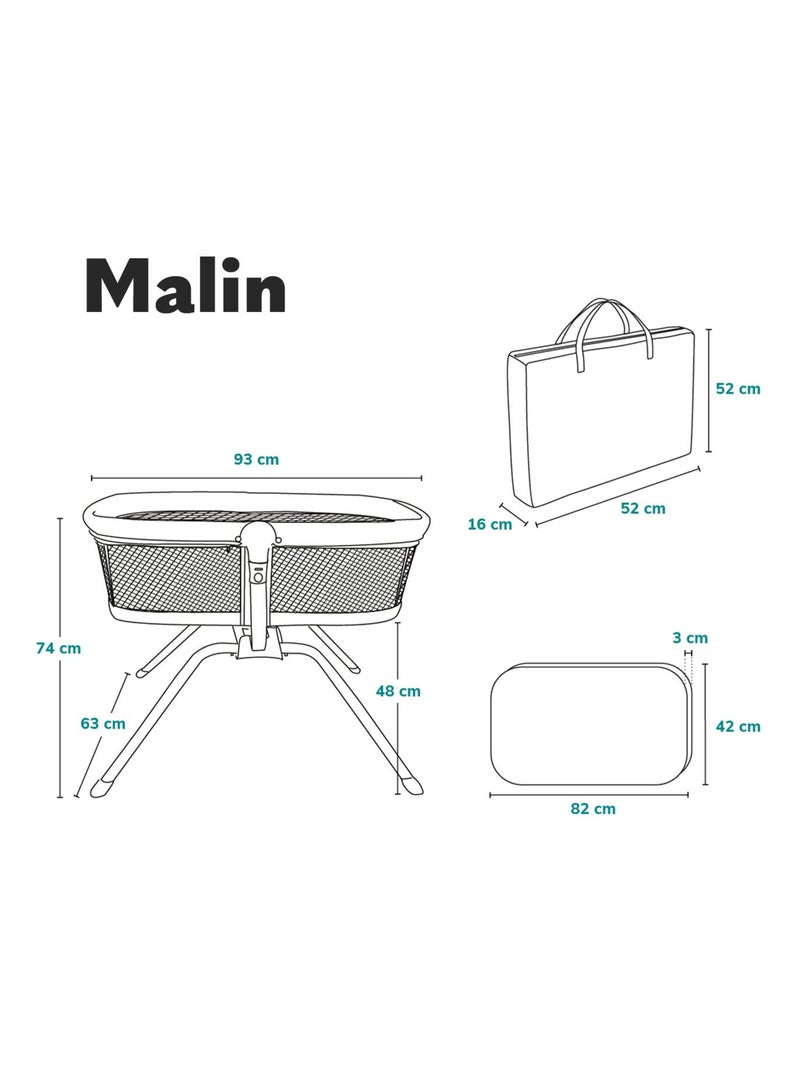Berceau et Lit Bébé LIONELO Malin - Lit parapluie - Jusqu'à 9kg - Avec matelas - Sac de transport Gris Blanc - Kiabi