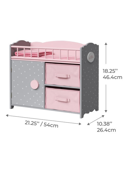 Berceau poupée bois rose gris avec rangement pour poupées 46 cm - Kiabi