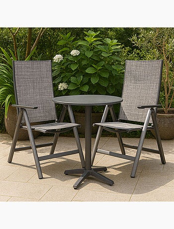 BERENA Lot de 2 fauteuils aluminium et toile PVC