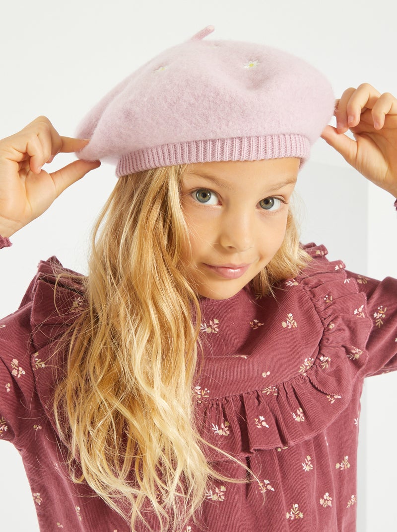Beret en laine avec pâquerettes Violet - Kiabi