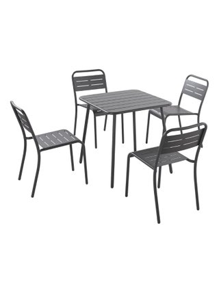 BERGAME - Ensemble table + chaises gris foncé 4 places