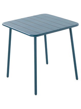 BERGAME - Table de jardin carrée en acier bleu 4 places