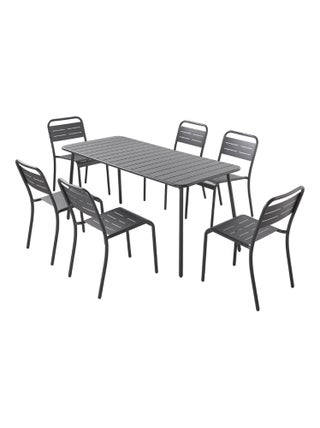 BERGAME -Ensemble table et chaises 6 personnes gris foncé