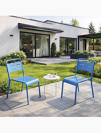 BERGAME Ensemble de 2 chaises de jardin empilables bleues