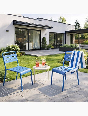 BERGAME Ensemble de 2 chaises de jardin empilables bleues
