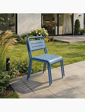 BERGAME Ensemble de 2 chaises de jardin empilables bleues