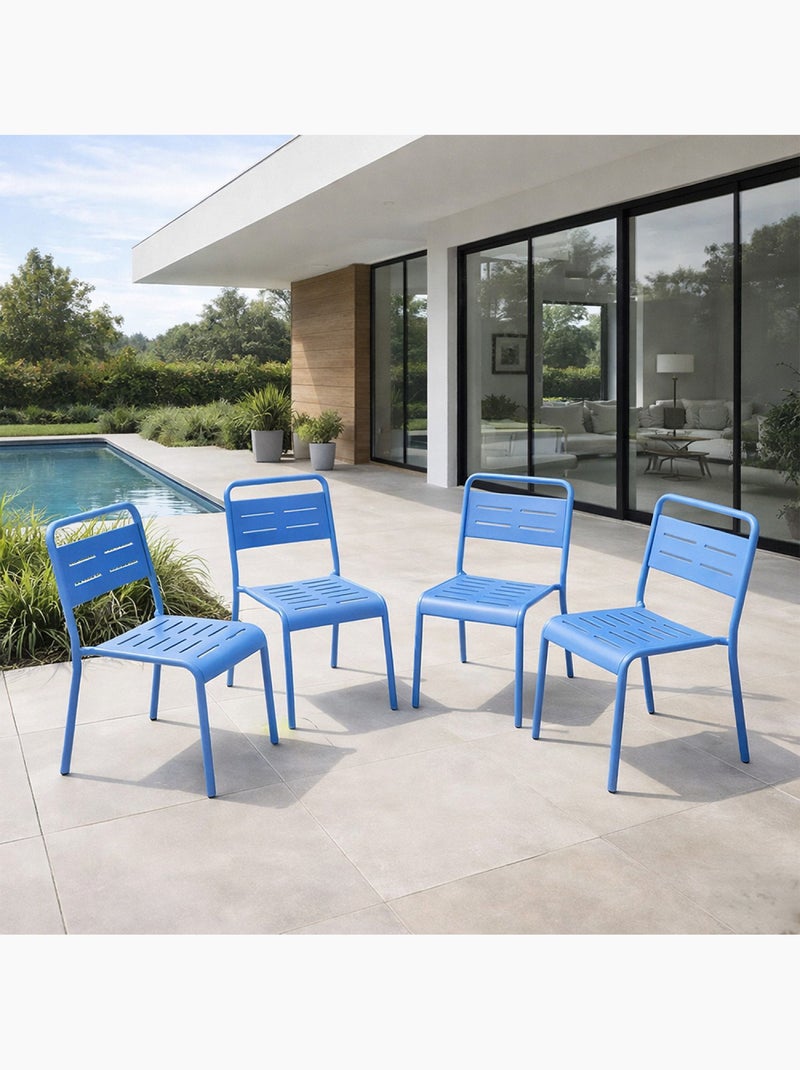 BERGAME Ensemble de 4 chaises de jardin empilables bleues Bleu - Kiabi