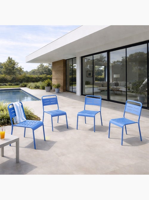 BERGAME Ensemble de 4 chaises de jardin empilables bleues - Kiabi