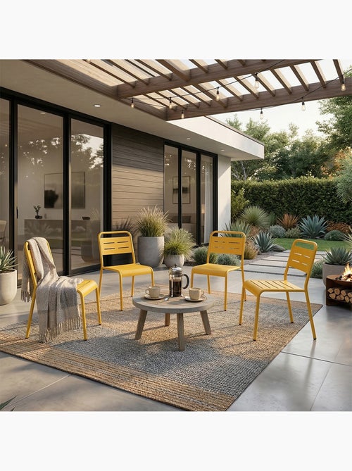BERGAME Ensemble de 4 chaises de jardin empilables jaunes - Kiabi