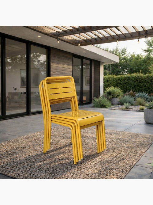 BERGAME Ensemble de 4 chaises de jardin empilables jaunes - Kiabi