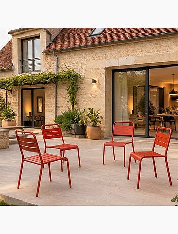 BERGAME Ensemble de 4 chaises de jardin empilables vertes