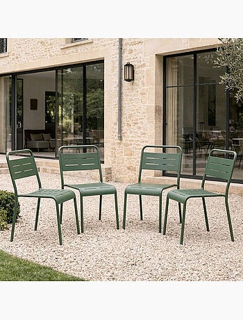 BERGAME Ensemble de 4 chaises de jardin empilables vertes