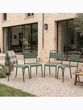 BERGAME Ensemble de 4 chaises de jardin empilables vertes