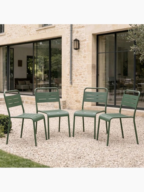 BERGAME Ensemble de 4 chaises de jardin empilables vertes - Kiabi