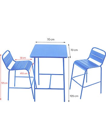 BERGAME Ensemble table de bar et 2 chaises hautes d'extérieur terracotta