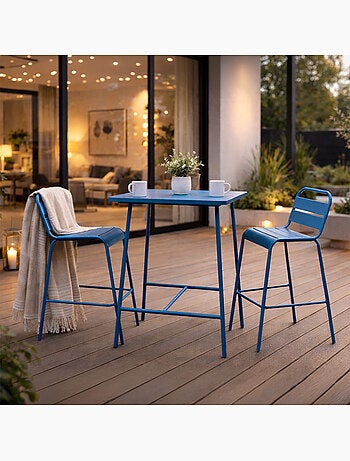 BERGAME Ensemble table de bar et 2 chaises hautes d'extérieur terracotta
