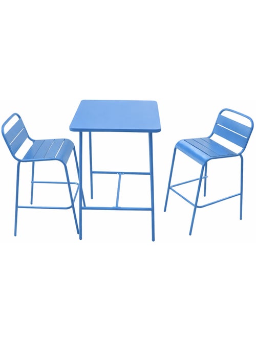 BERGAME Ensemble table de bar et 2 chaises hautes d'extérieur bleu - Kiabi