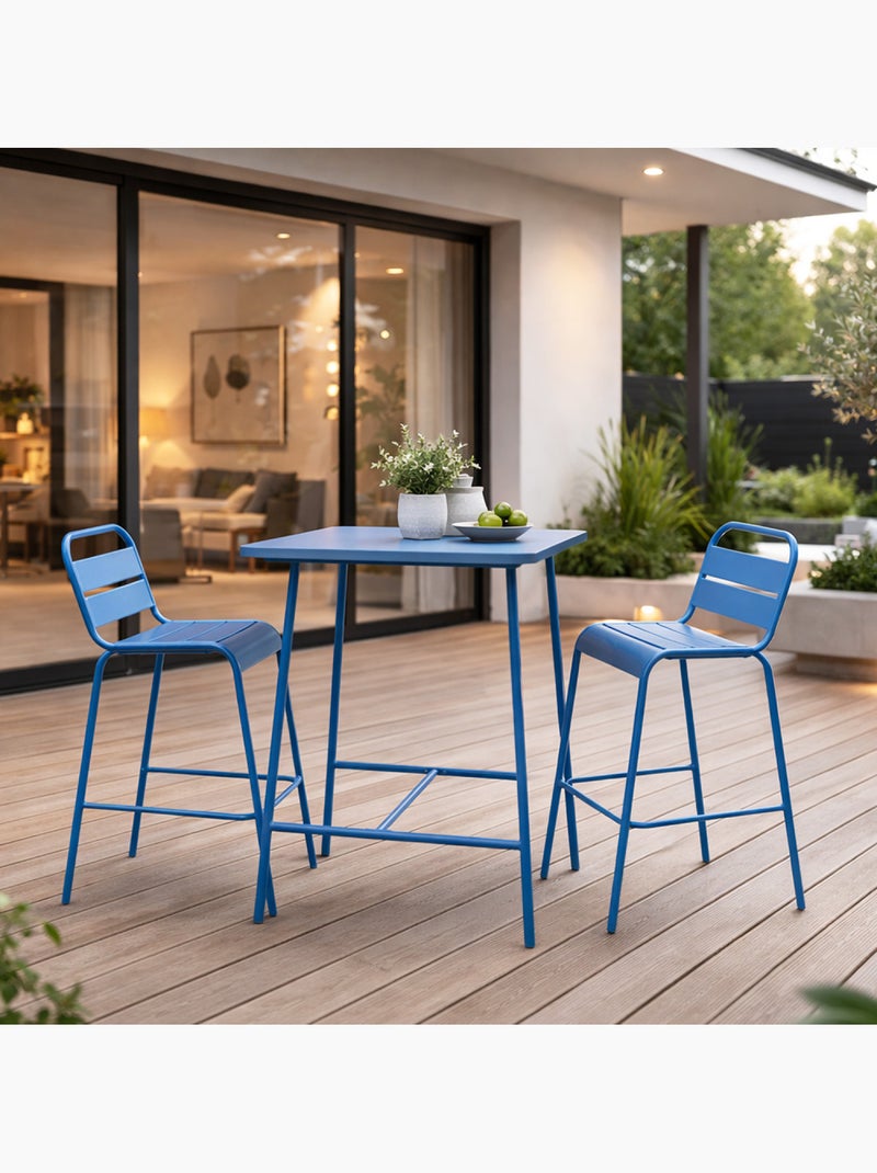 BERGAME Ensemble table de bar et 2 chaises hautes d'extérieur bleu Bleu - Kiabi