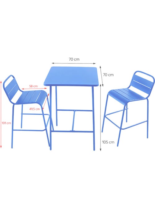BERGAME Ensemble table de bar et 2 chaises hautes d'extérieur bleu - Kiabi