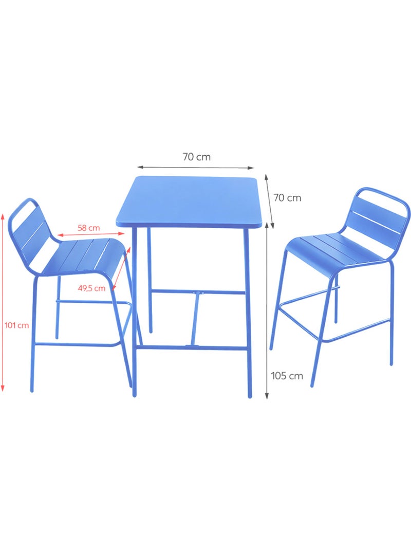 BERGAME Ensemble table de bar et 2 chaises hautes d'extérieur bleu Bleu - Kiabi